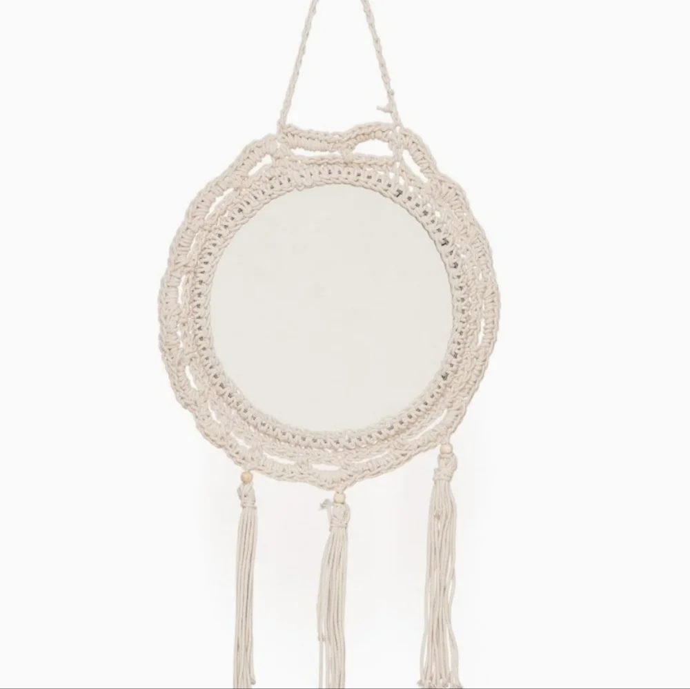 Handmade Macramé Round Wall Mirror - Cream